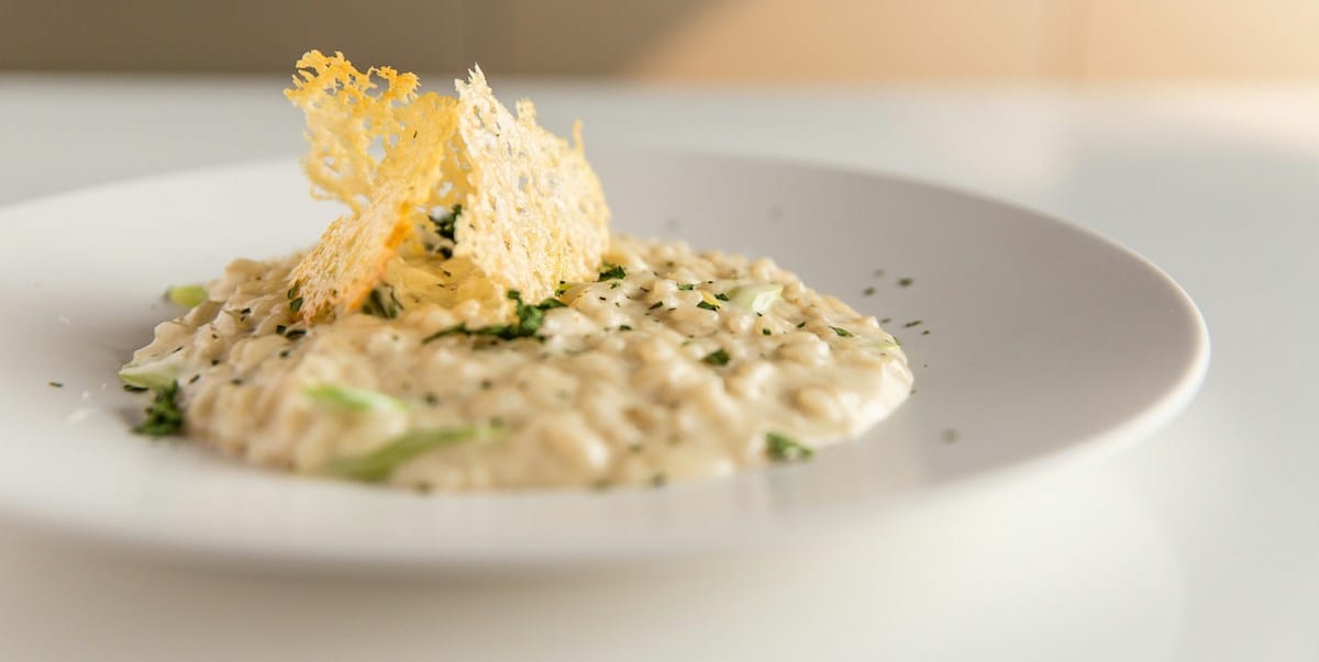 Risotto con bacalao y espinacas